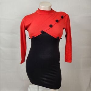VTG 80's Work Wear Body Con Funky Color Block Button Dress Sz L